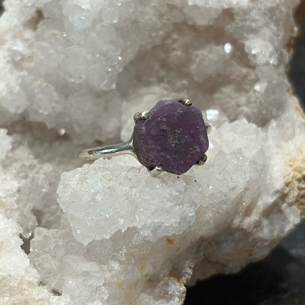 Hexagonal Ruby Sterling Silver Ring (7) - image 1